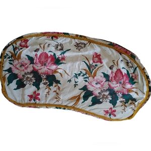 Vintage Barc Cloth Cushion Cover Floral Pattern Edged in Gold Fringe